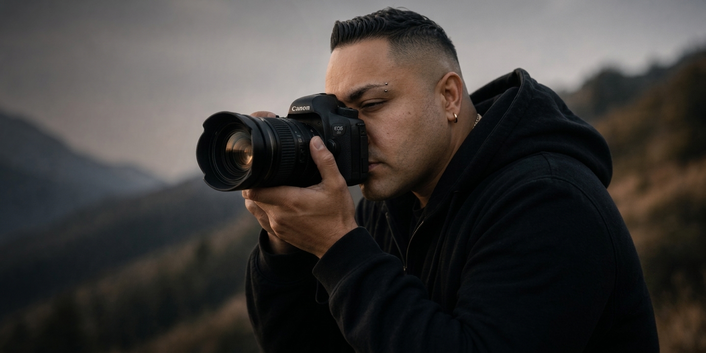 Alan Rodríguez fotografiando con su cámara Canon